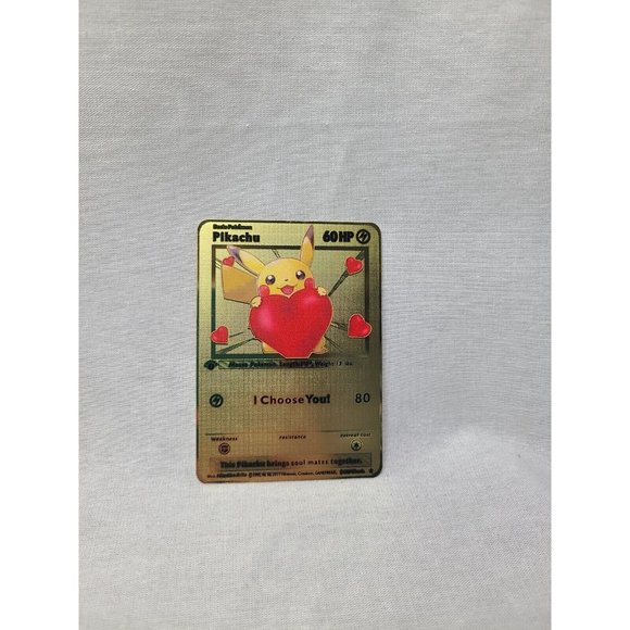 Pikachu I Choose You Love Heart Valentine Gold Metal Card- Brand new - Picture 2 of 4
